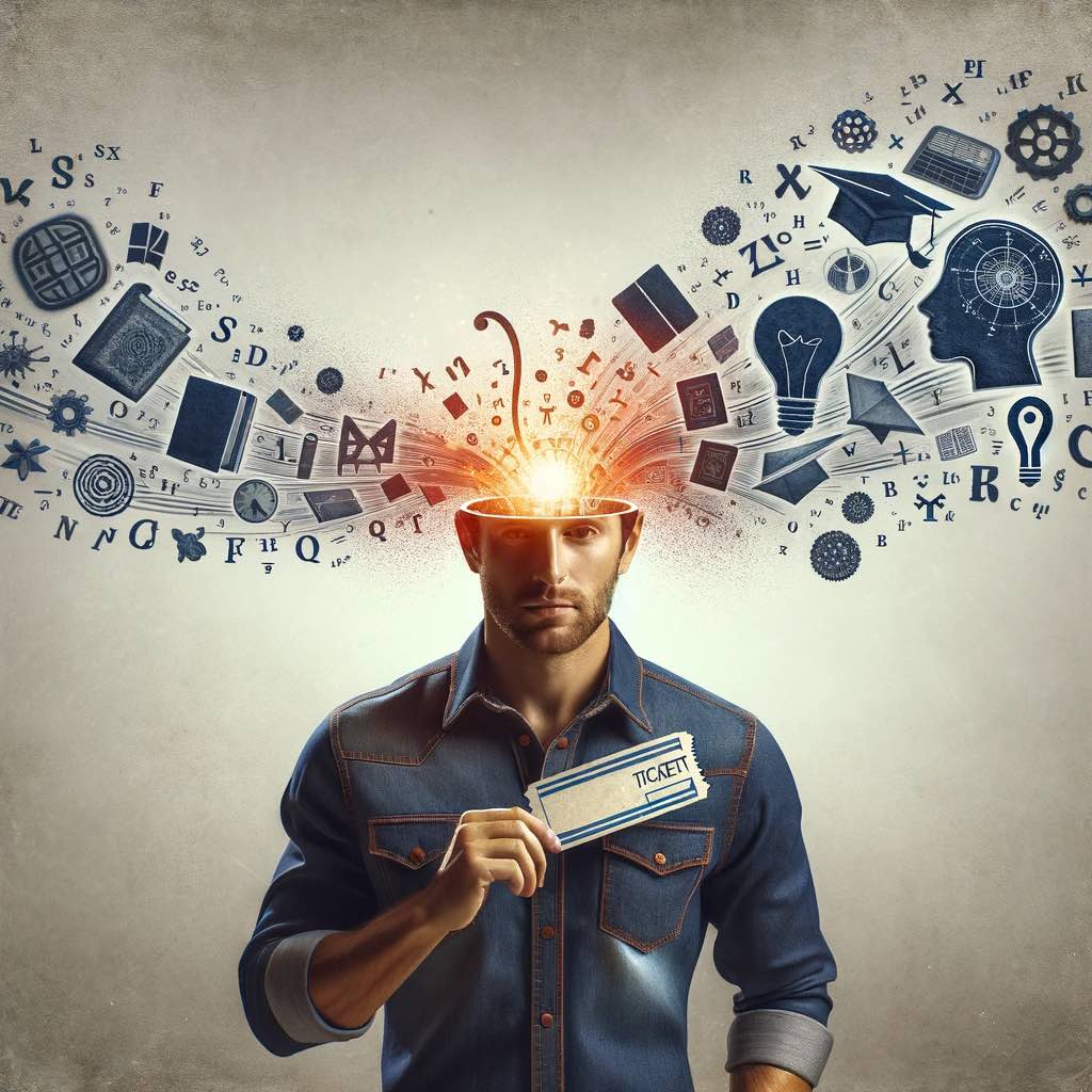 This ticket transforms into various symbols of knowledge